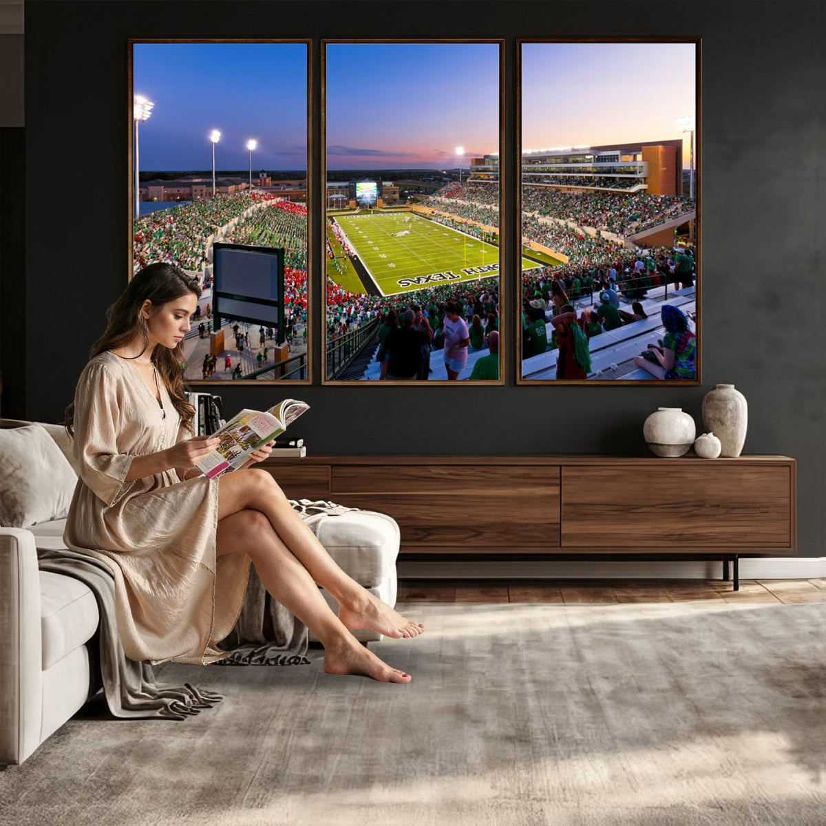 81582-MGV-CV-36X24 - University of North Texas Mean Green Football Team Print - Denton DATCU Stadium Wall Art Canvas