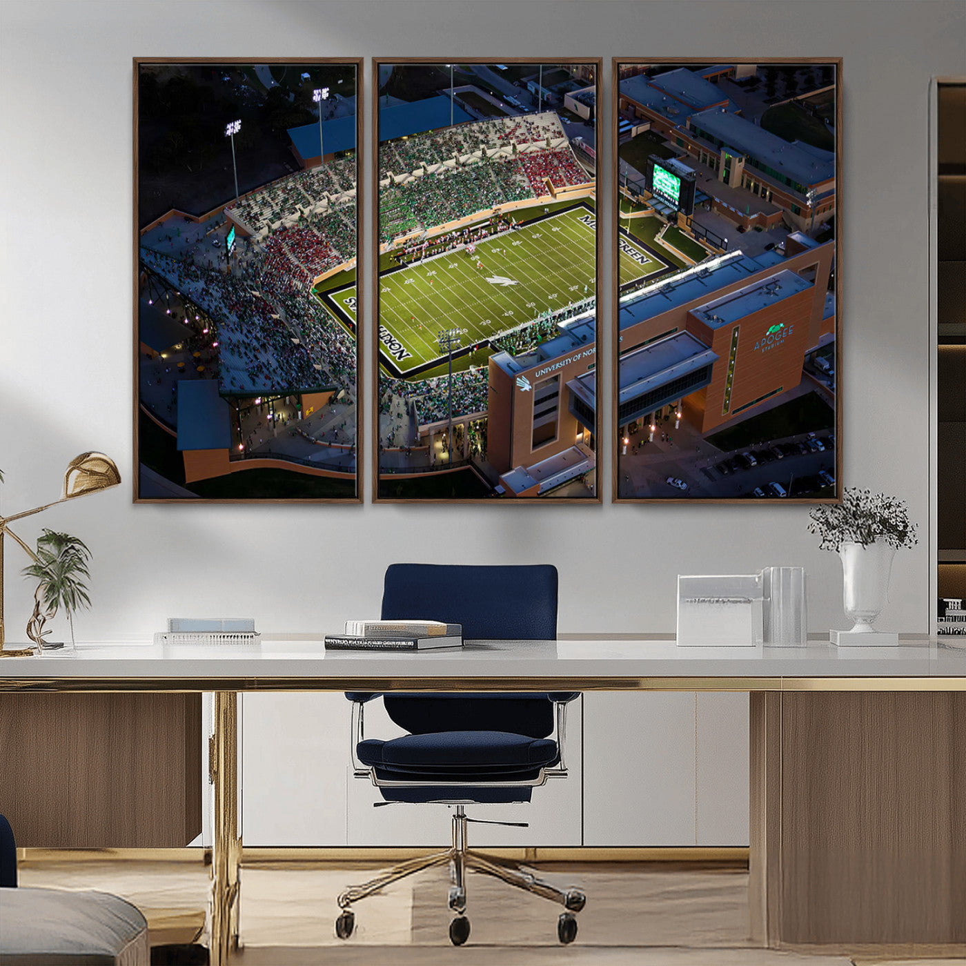 MGV-FC-48X32-3P - University of North Texas Mean Green Football Artwork, Football Team Print - Denton DATCU Stadium