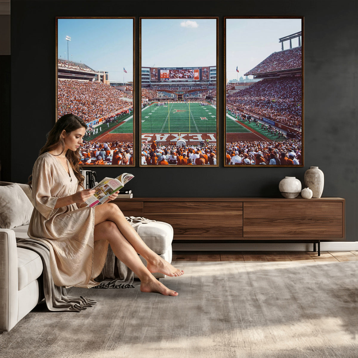 14826-MGV-CV-36X24 - Framed Texas Memorial Stadium Canvas, University of Texas Longhorns Football Team Print - Austin