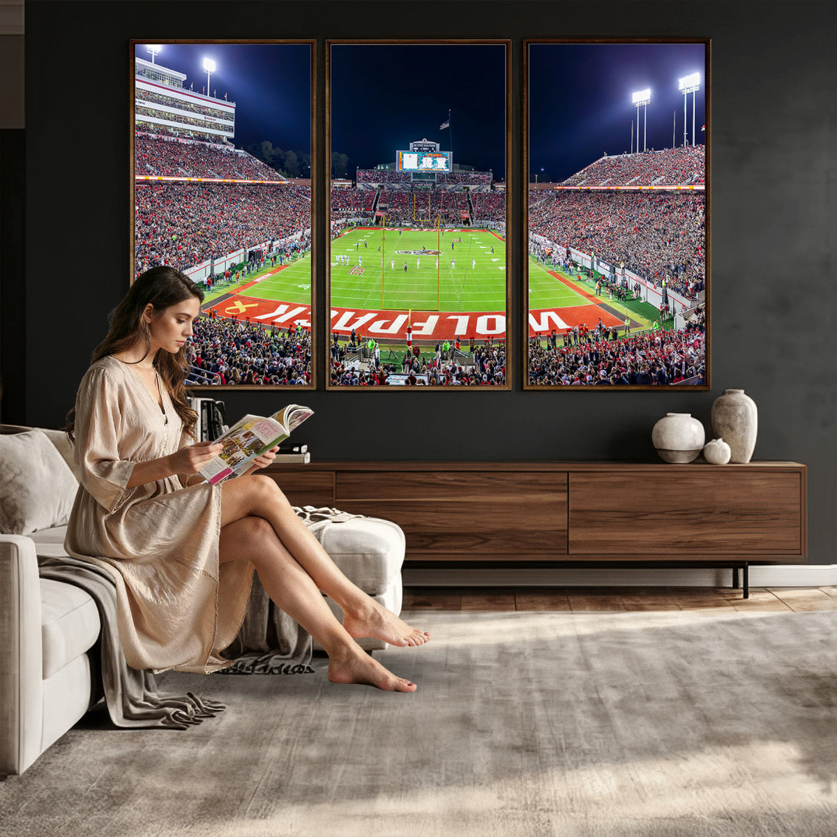 80943-MGV-CV-36X24 - Wolfpack Football Team Print - Raleigh Carter-Finley Stadium Wall Art Canvas Print