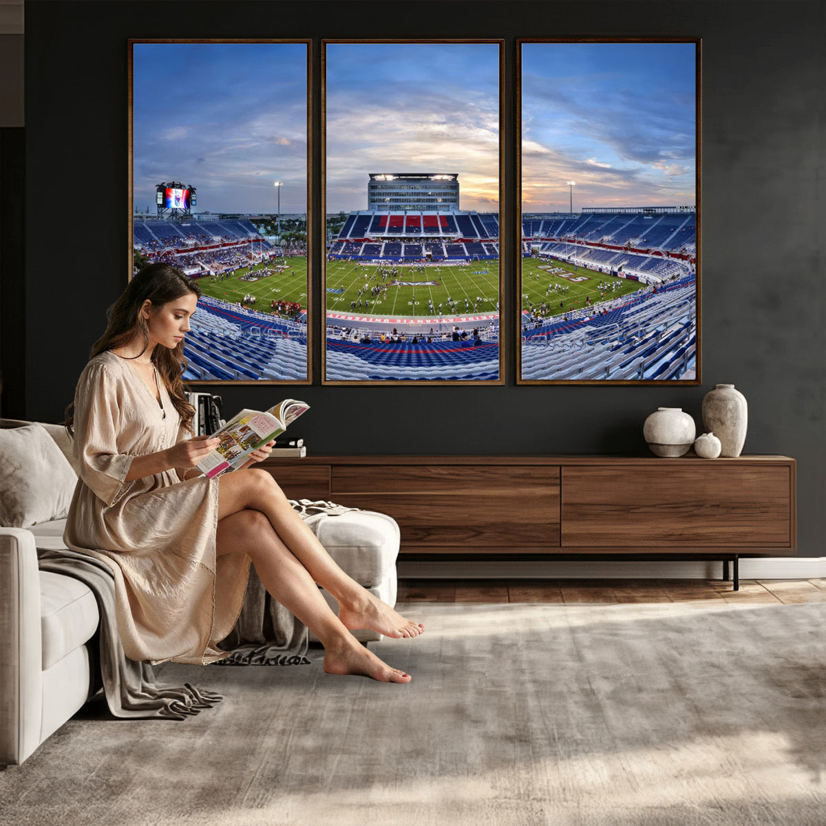 69559-MGV-CV-36X24 - Florida Atlantic University Owls Football Team Print - Boca Raton FAU Stadium Wall Art Canvas Print