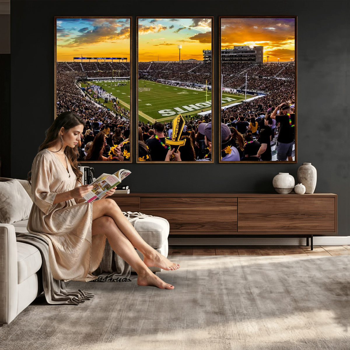 66803-MGV-CV-36X24 - UCF Knights Football Team Print - Orlando FBC Mortgage Stadium, UCF Knights Wall Art Canvas Print