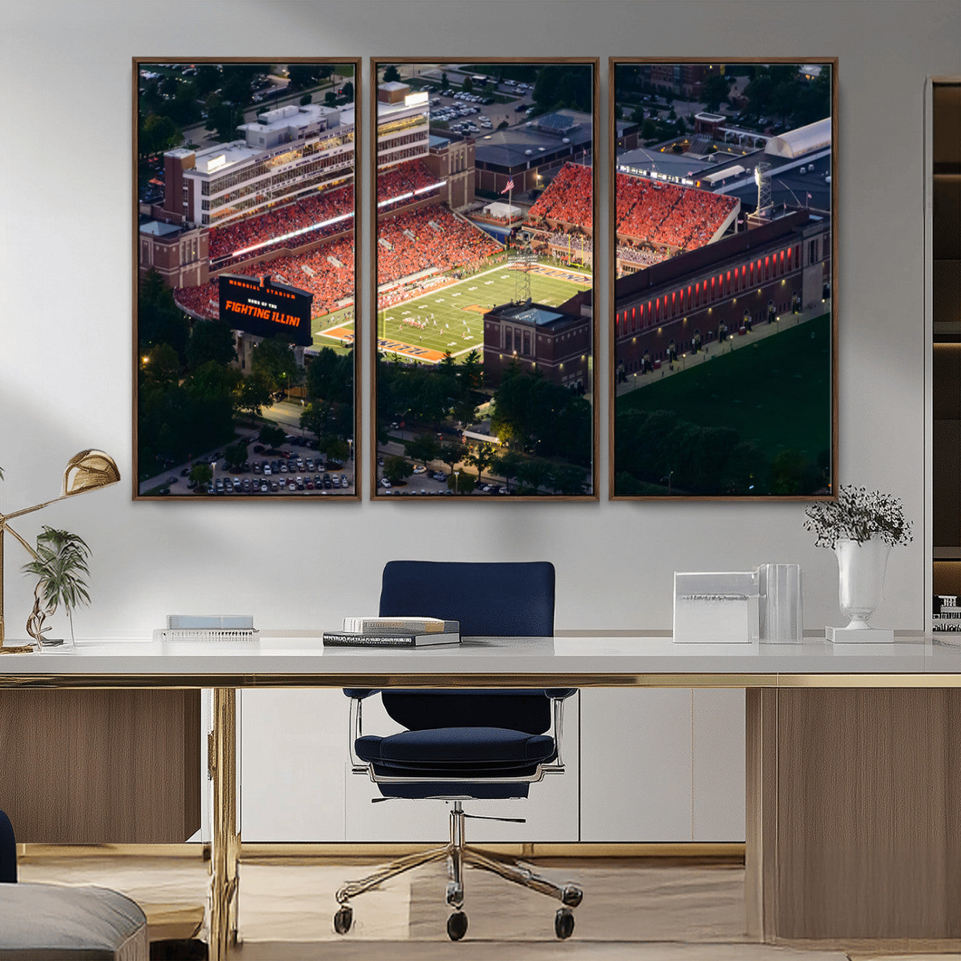 MGV-FC-48X32-3P - University of Illinois Fighting Illini Football Team Print - Champaign Illinois Memorial Stadium