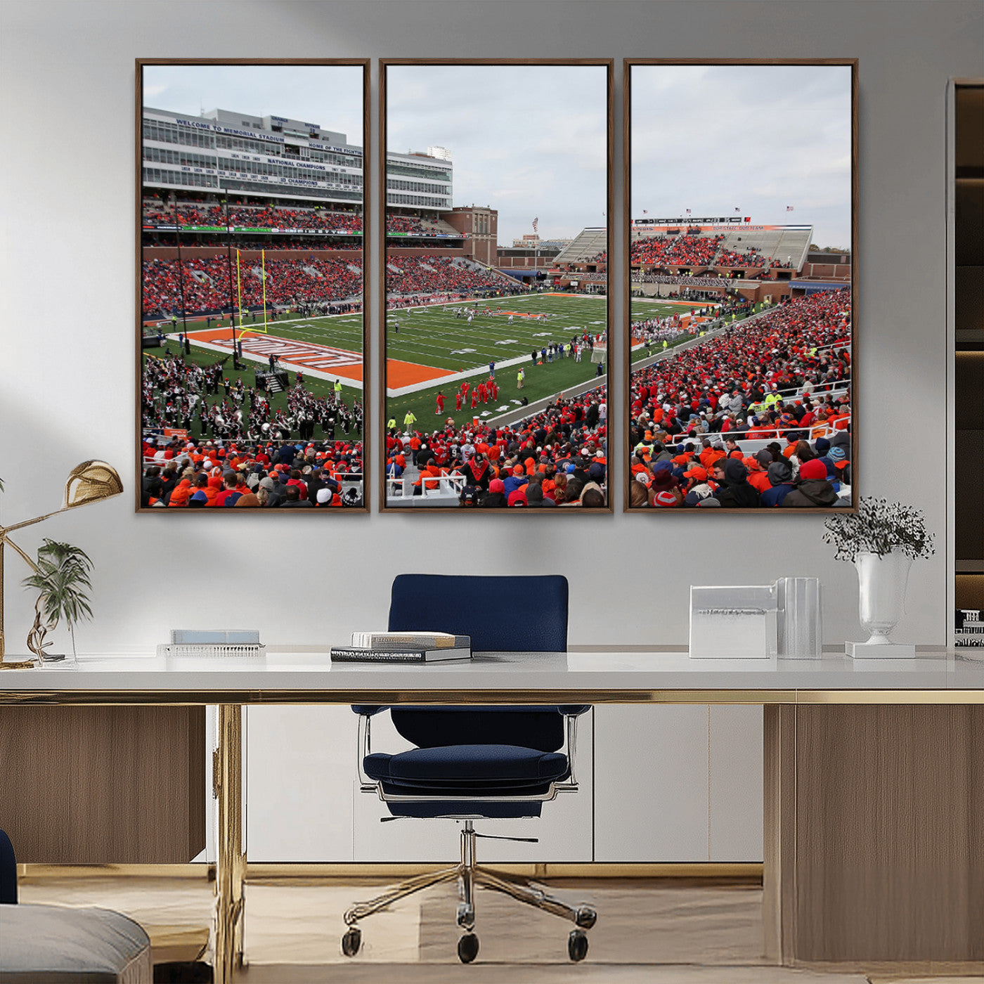 MGV-FC-48X32-3P - University of Illinois Fighting Illini Football Team Print - Champaign Illinois Memorial Stadium