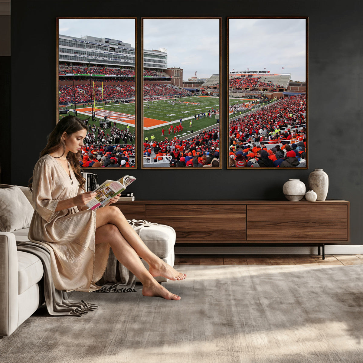 86851-MGV-CV-36X24 - University of Illinois Fighting Illini Football Team Print - Champaign Illinois Memorial Stadium