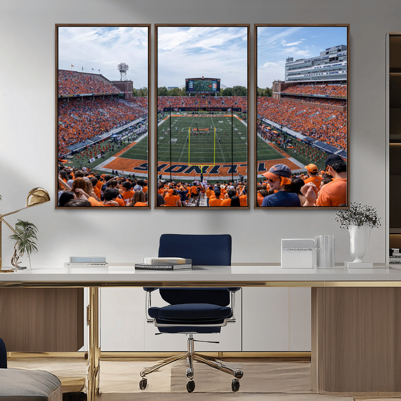MGV-FC-48X32-3P - University of Illinois Fighting Illini Football Team Print Canvas - Champaign Illinois Memorial