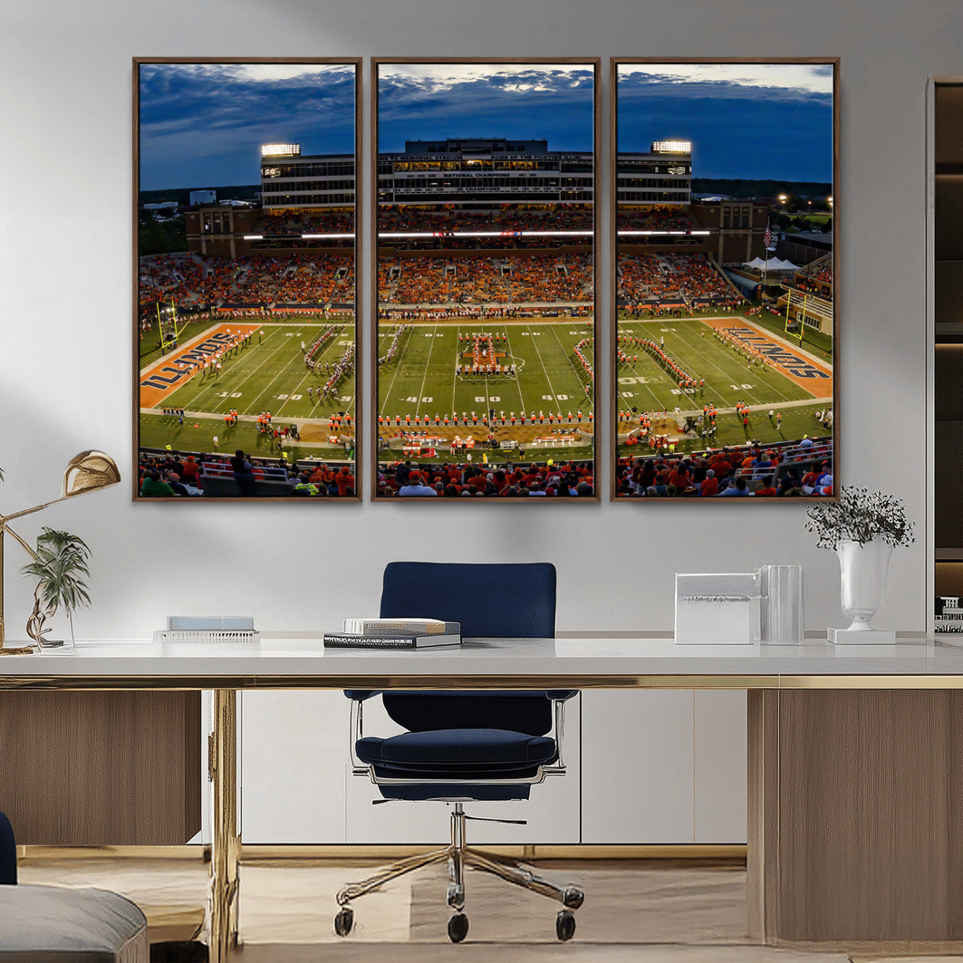 MGV-FC-48X32-3P - University of Illinois Fighting Illini Football Team Print - Champaign Illinois Memorial Stadium