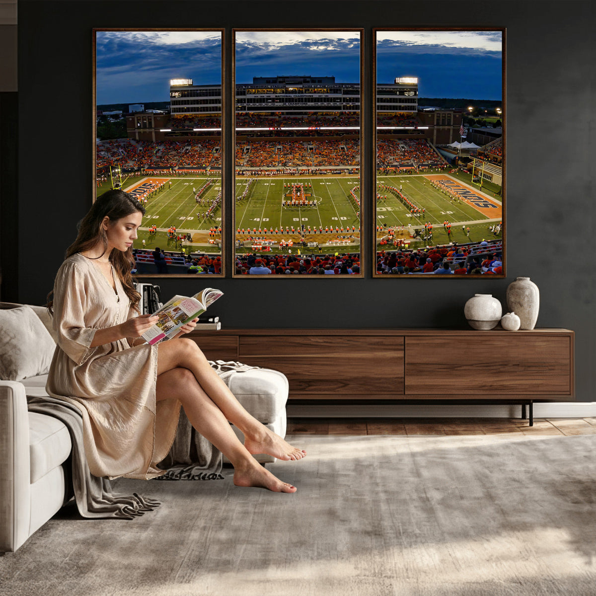 44513-MGV-CV-36X24 - University of Illinois Fighting Illini Football Team Print - Champaign Illinois Memorial Stadium