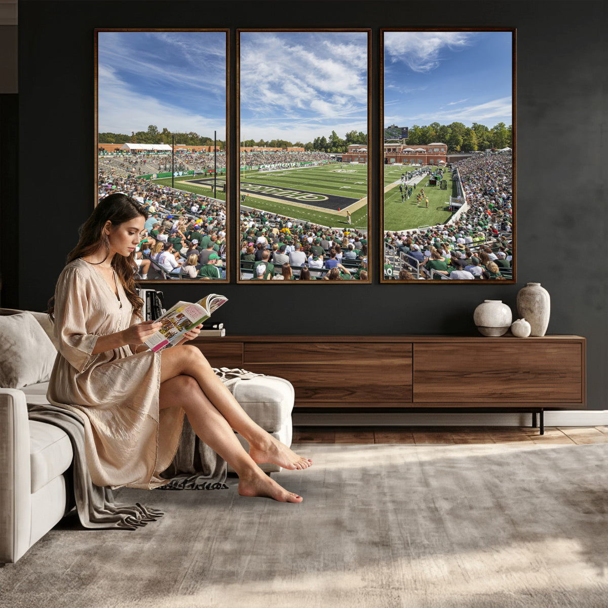 67799-MGV-CV-36X24 - University of Charlotte 49ers Football Team Print - Charlotte Jerry Richardson Stadium Canvas Print