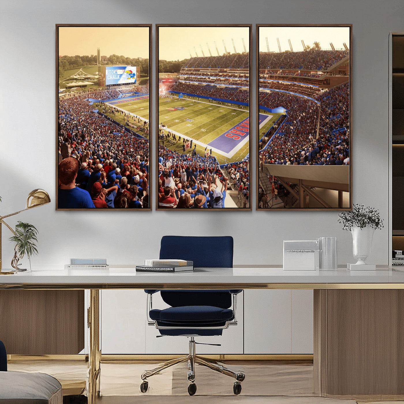 MGV-FC-48X32-3P - University of Kansas Jayhawks Football Team Print - Lawrence Kansas Memorial Stadium Wall Art Canvas