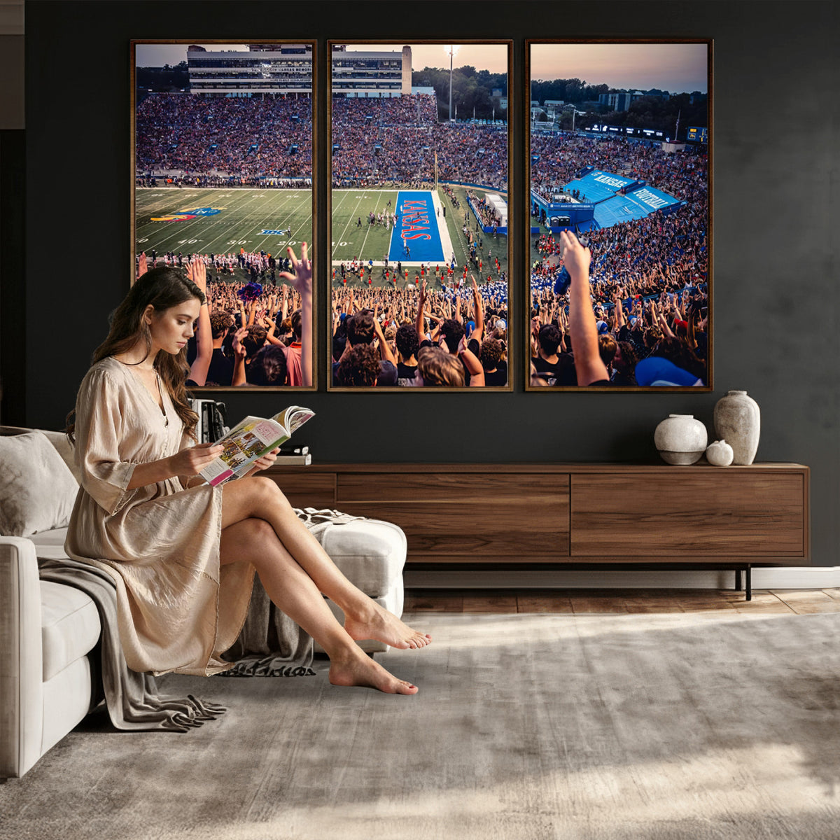 40169-MGV-CV-36X24 - University of Kansas Jayhawks Football Team Art Print - Lawrence Kansas Memorial Stadium Wall Art