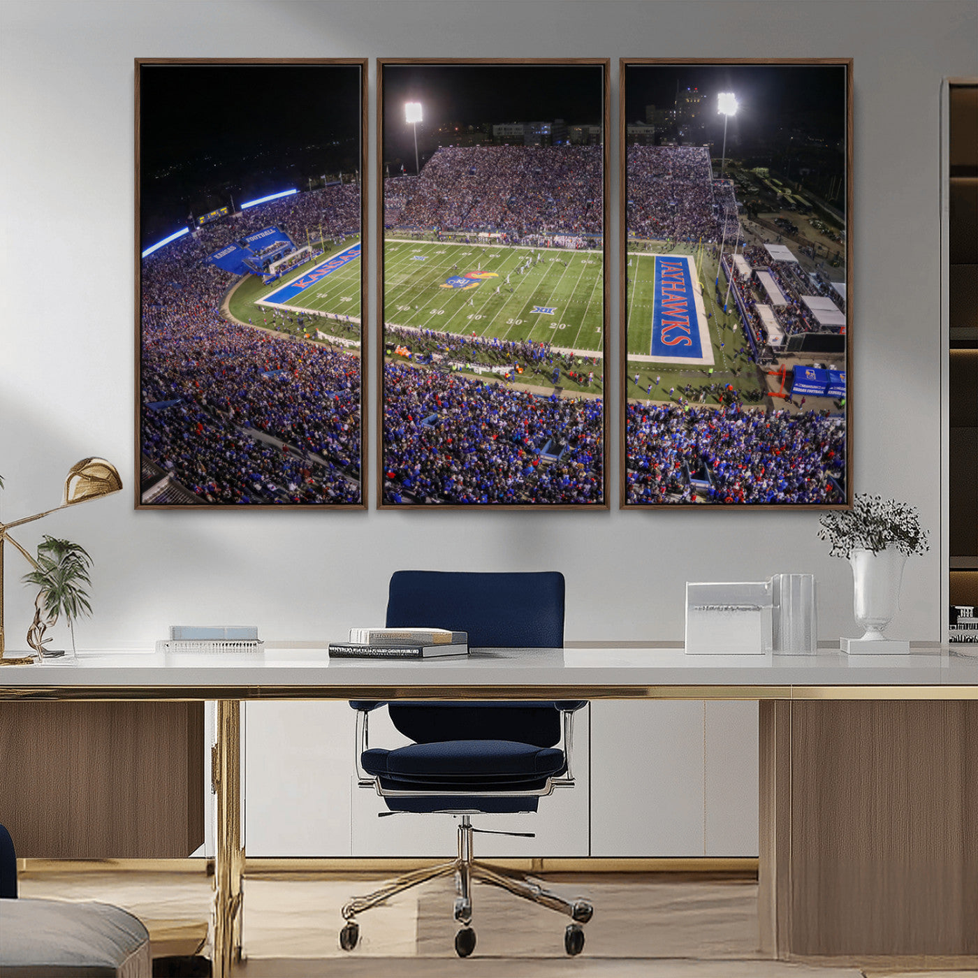 MGV-FC-48X32-3P - University of Kansas Jayhawks Football Team Print - Lawrence Kansas Memorial Stadium Wall Art Canvas