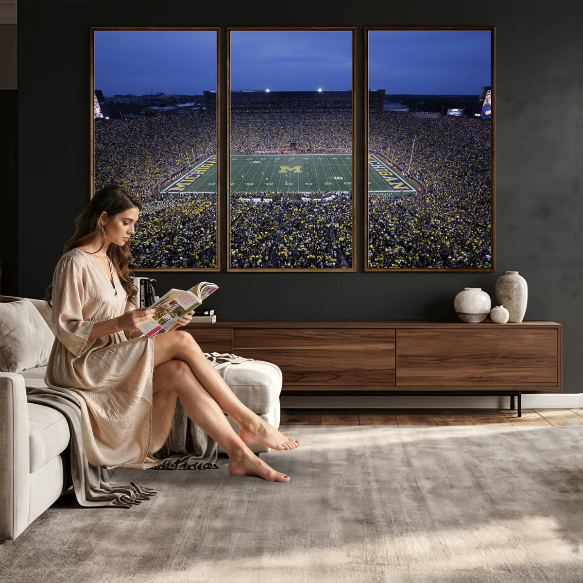 34202-MGV-CV-36X24 - University of Michigan Wolverines Football Team Print - Ann Arbor Michigan Stadium Wall Art Canvas