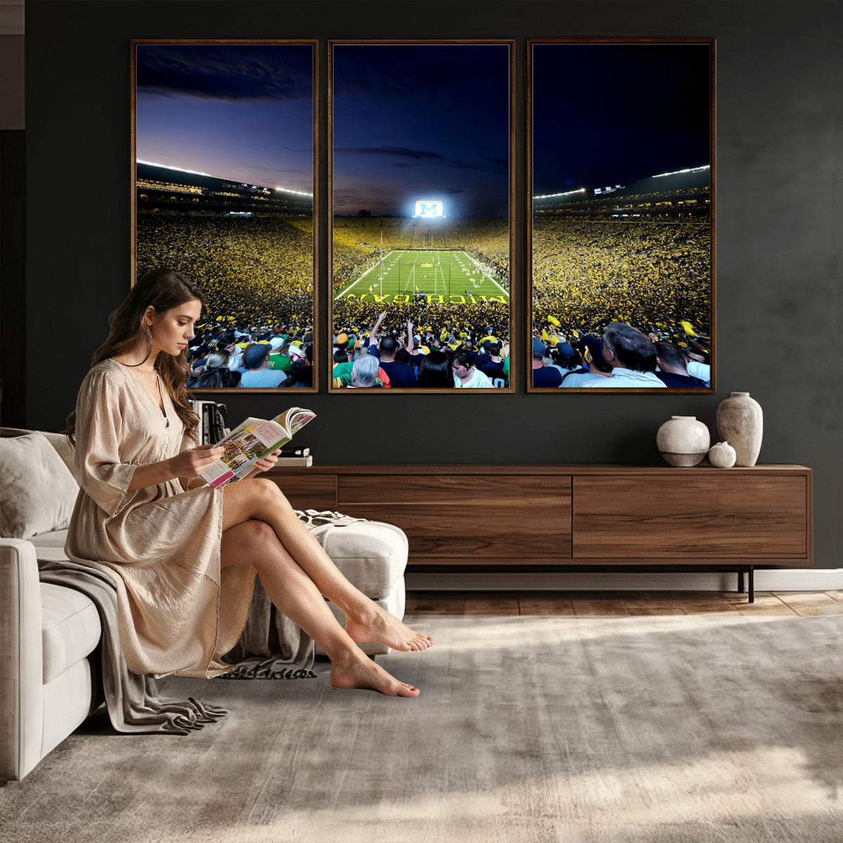 22115-MGV-CV-36X24 - University of Michigan Wolverines Football Team Print - Ann Arbor Michigan Stadium Canvas Print
