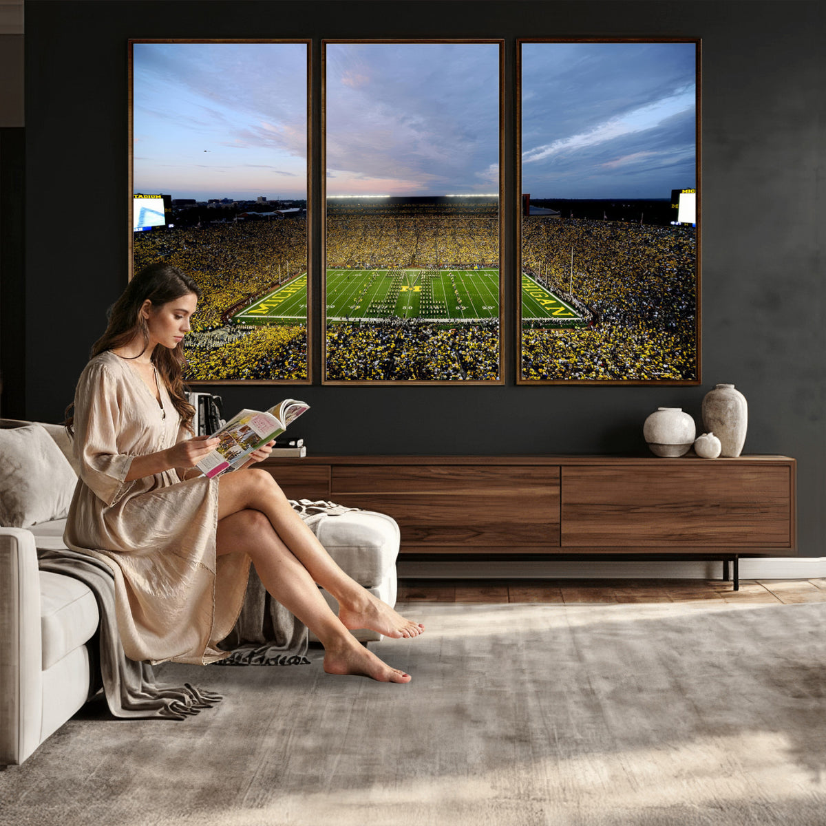 82641-MGV-CV-36X24 - University of Michigan Wolverines Football Team Print - Ann Arbor Michigan Stadium Wall Art Canvas
