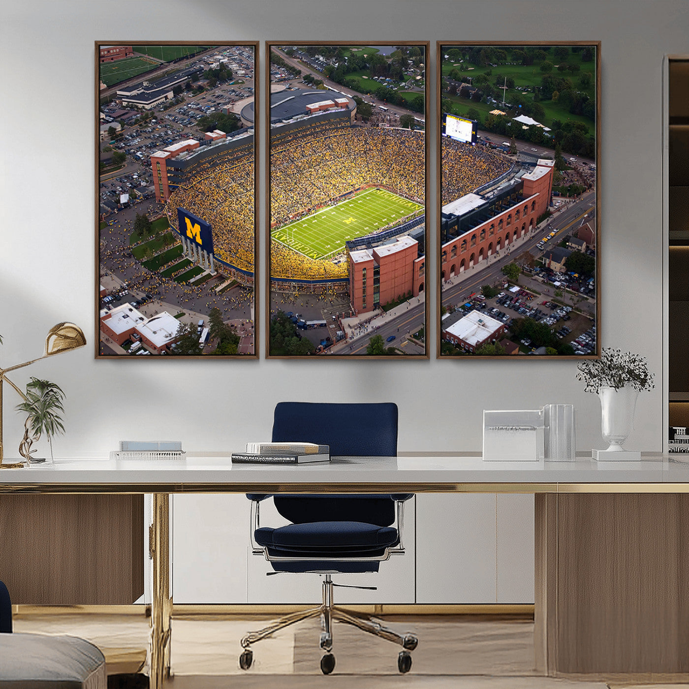 MGV-FC-48X32-3P - University of Michigan Wolverines Football Team Print - Ann Arbor Michigan Stadium Wall Art Canvas