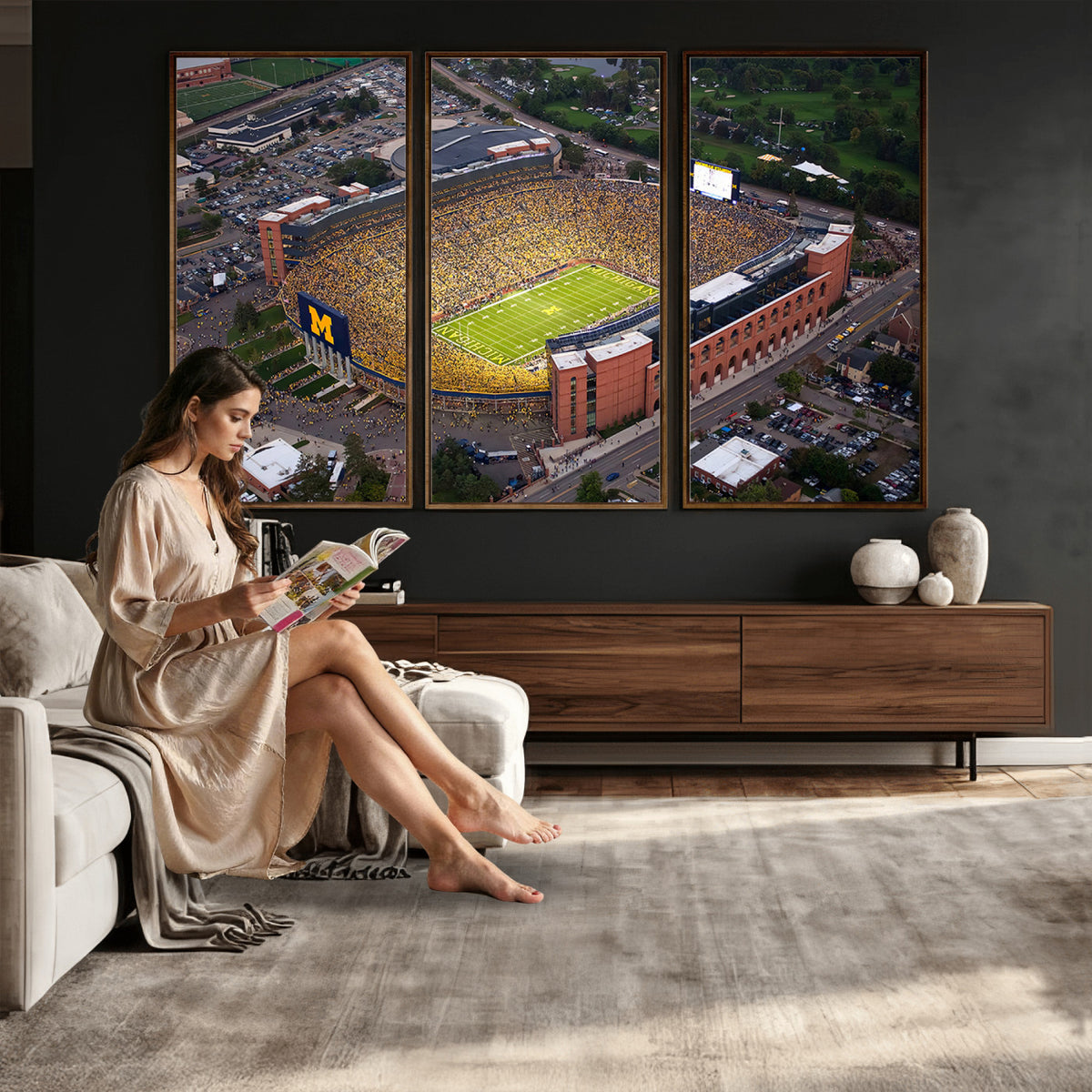 95248-PAN-FL-20X10 - University of Michigan Wolverines Football Team Print - Ann Arbor Michigan Stadium Wall Art Canvas