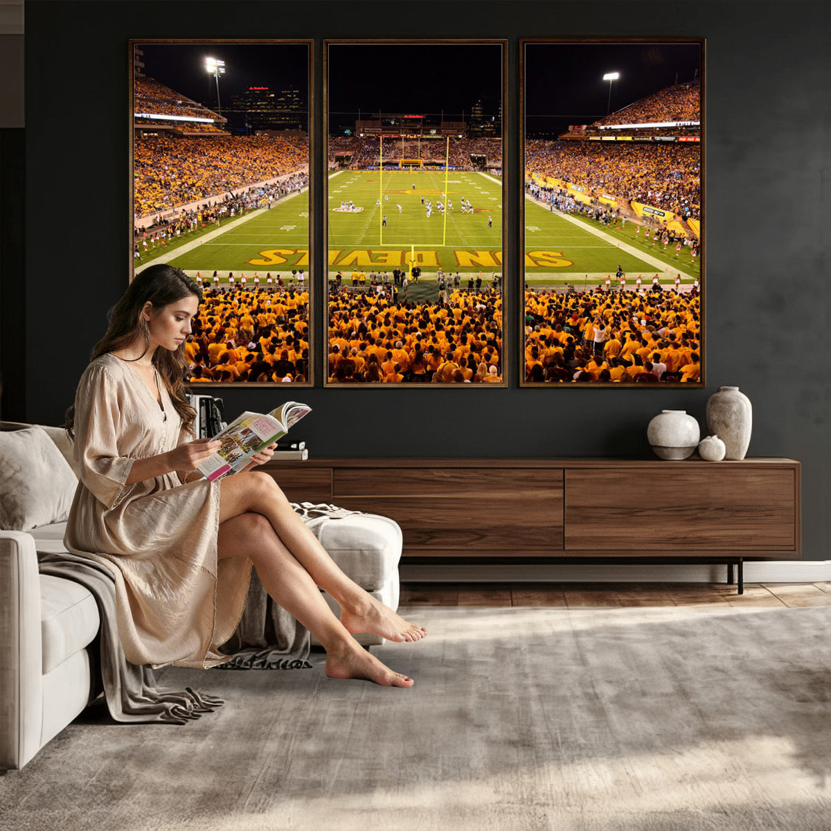 21588-MGV-CV-36X24 - ASU Sun Devils Football Team Print - Phoenix Mountain America Stadium Wall Art Canvas Print