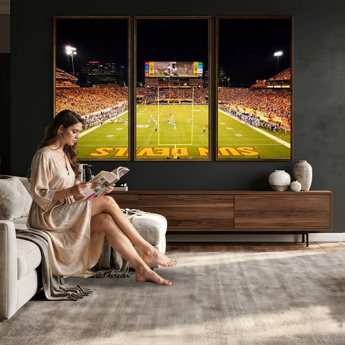 87612-MGV-CV-36X24 - ASU Sun Devils Football Team Print - Phoenix Mountain America Stadium Canvas Print