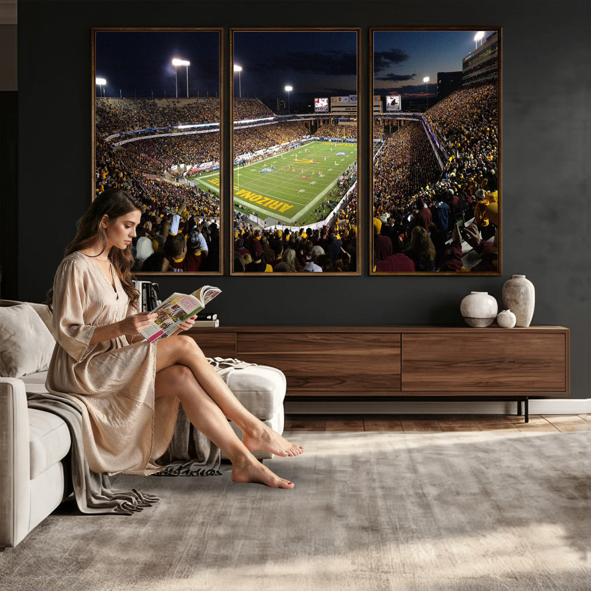 75716-MGV-CV-36X24 - ASU Sun Devils Football Team Print Canvas - Phoenix Mountain America Stadium Wall Art Canvas Print