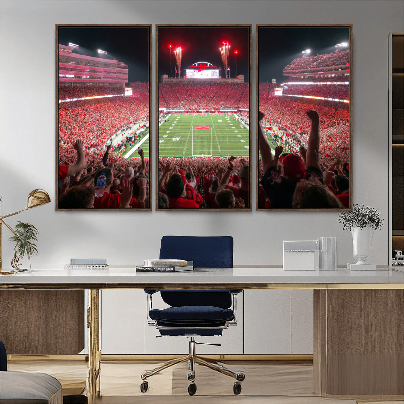 MGV-FC-48X32-3P - University of Nebraska Cornhuskers Football Team Print - Lincoln Memorial Stadium Wall Art Canvas