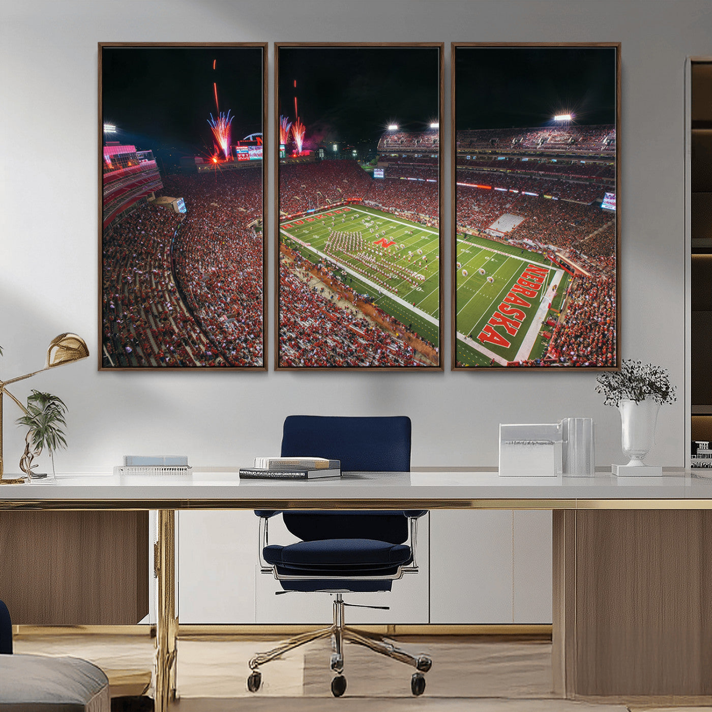 MGV-FC-48X32-3P - University of Nebraska Cornhuskers Football Team Print - Lincoln Memorial Stadium Wall Art Canvas