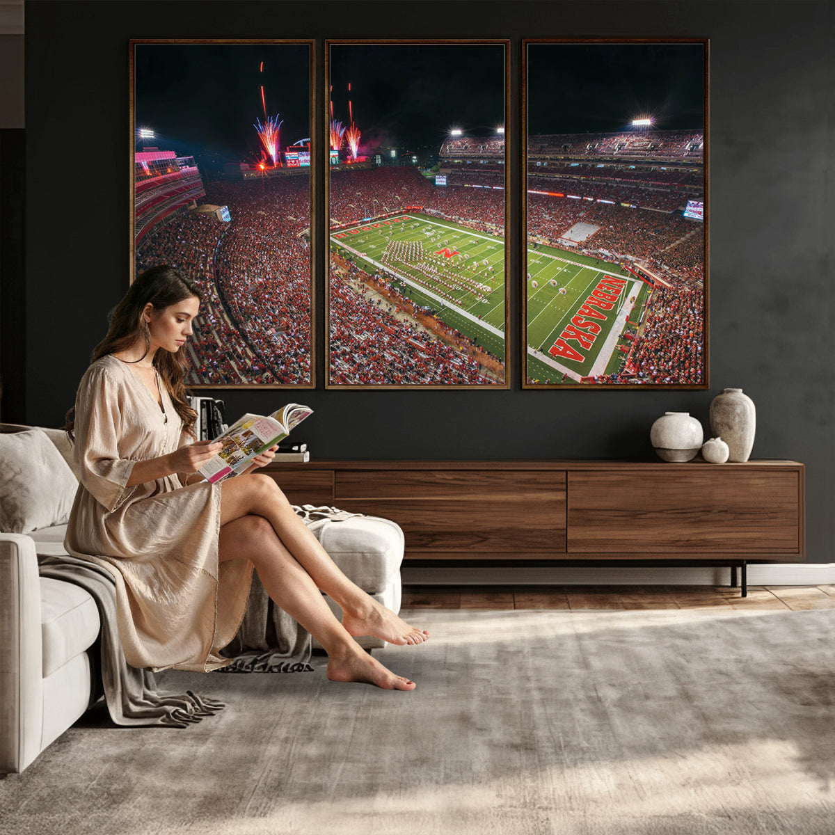 51773-MGV-CV-36X24 - University of Nebraska Cornhuskers Football Team Print - Lincoln Memorial Stadium Wall Art Canvas