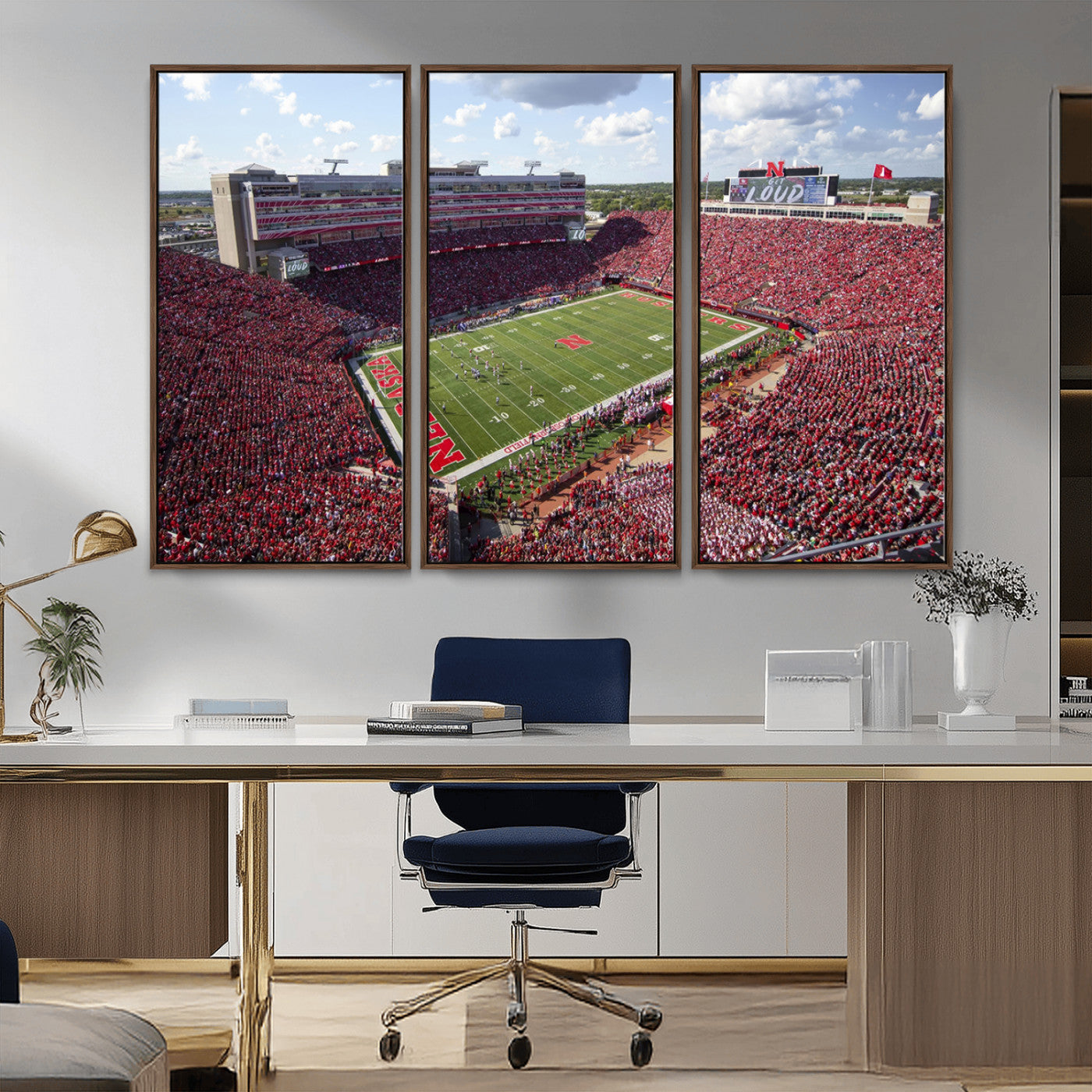 MGV-FC-48X32-3P - University of Nebraska Cornhuskers Football Team Print - Lincoln Memorial Stadium Wall Art Canvas