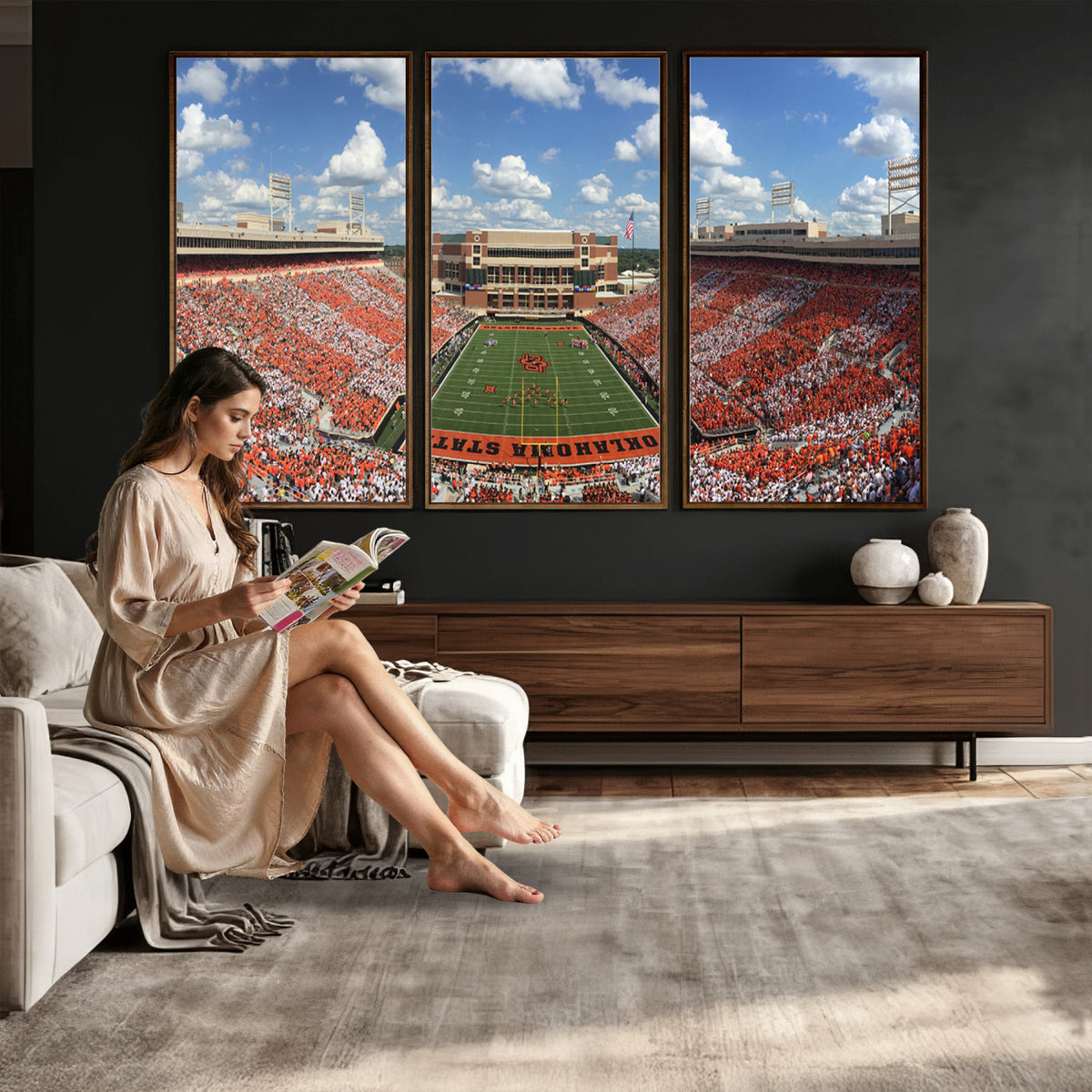 65192-MGV-CV-36X24 - Oklahoma State Cowboys Football Team Print - Stillwater Boone Pickens Stadium Wall Art Canvas Print