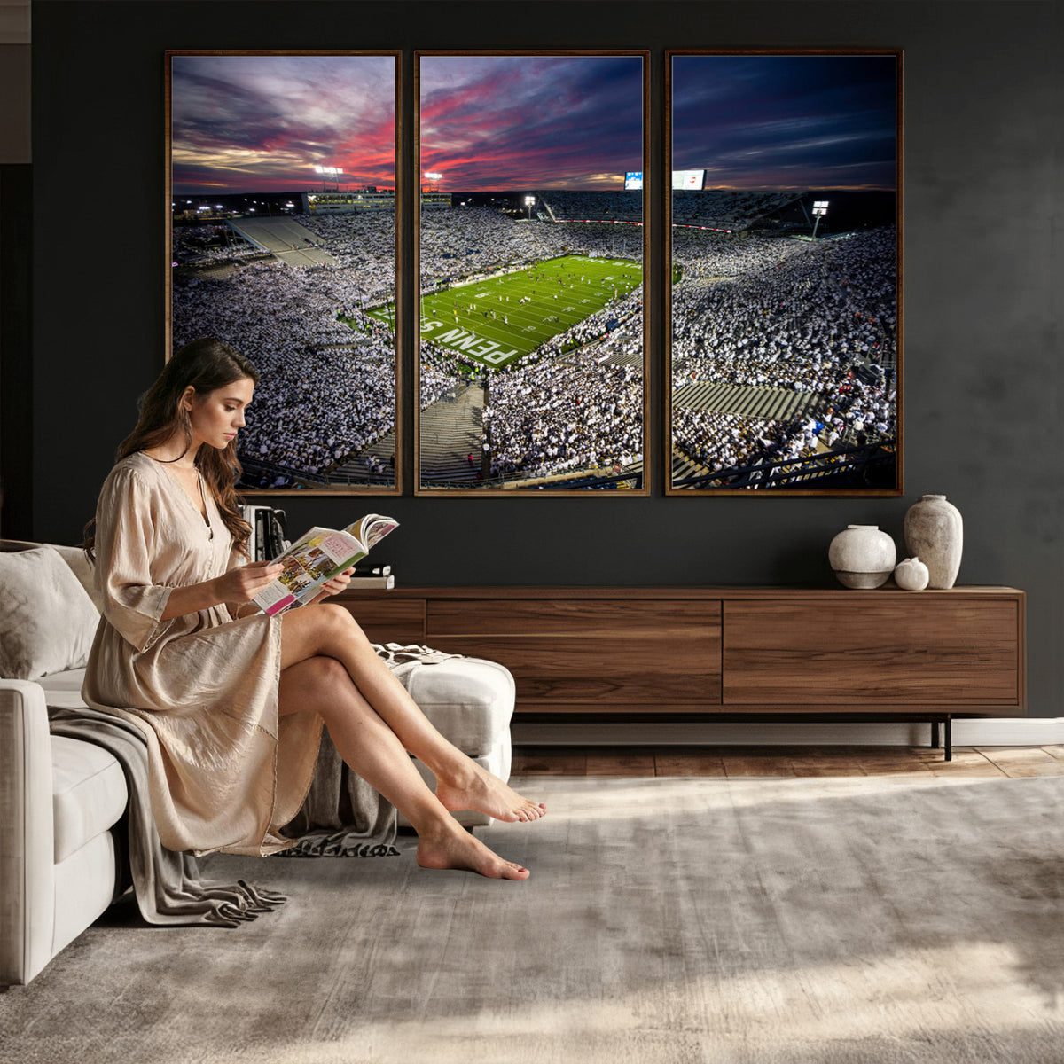 37304-MGV-CV-36X24 - Penn State Nittany Lions Football Team Print - University Park Beaver Stadium Art Canvas Print