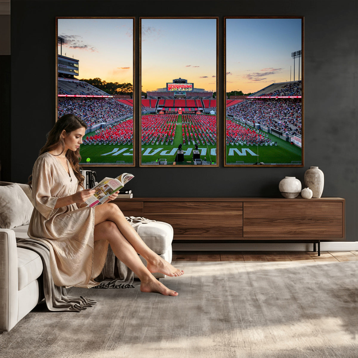 35266-MGV-CV-36X24 - NC State Wolfpack Football Team Print Wall Art - Raleigh Carter-Finley Stadium Wall Art Canvas Print