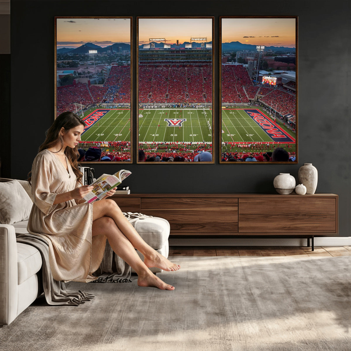45563-MGV-CV-36X24 - Arizona Wildcats Football Team Print - Tucson Arizona Stadium Wall Art Canvas Print