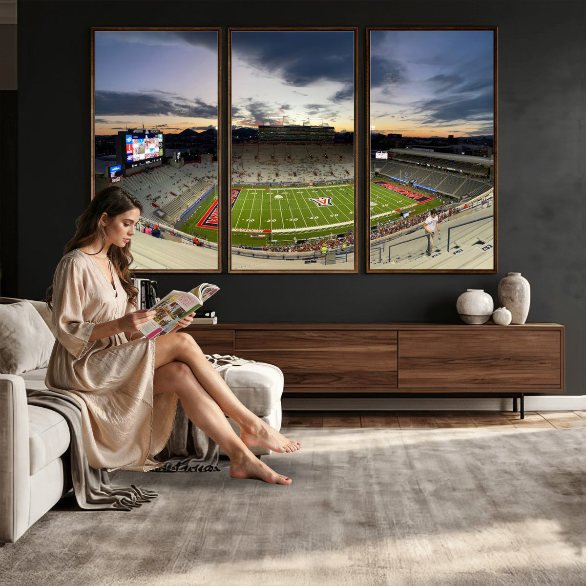 24339-MGV-CV-36X24 - Arizona Wildcats Football Team Print - Tucson Arizona Stadium Wall Art Canvas Print
