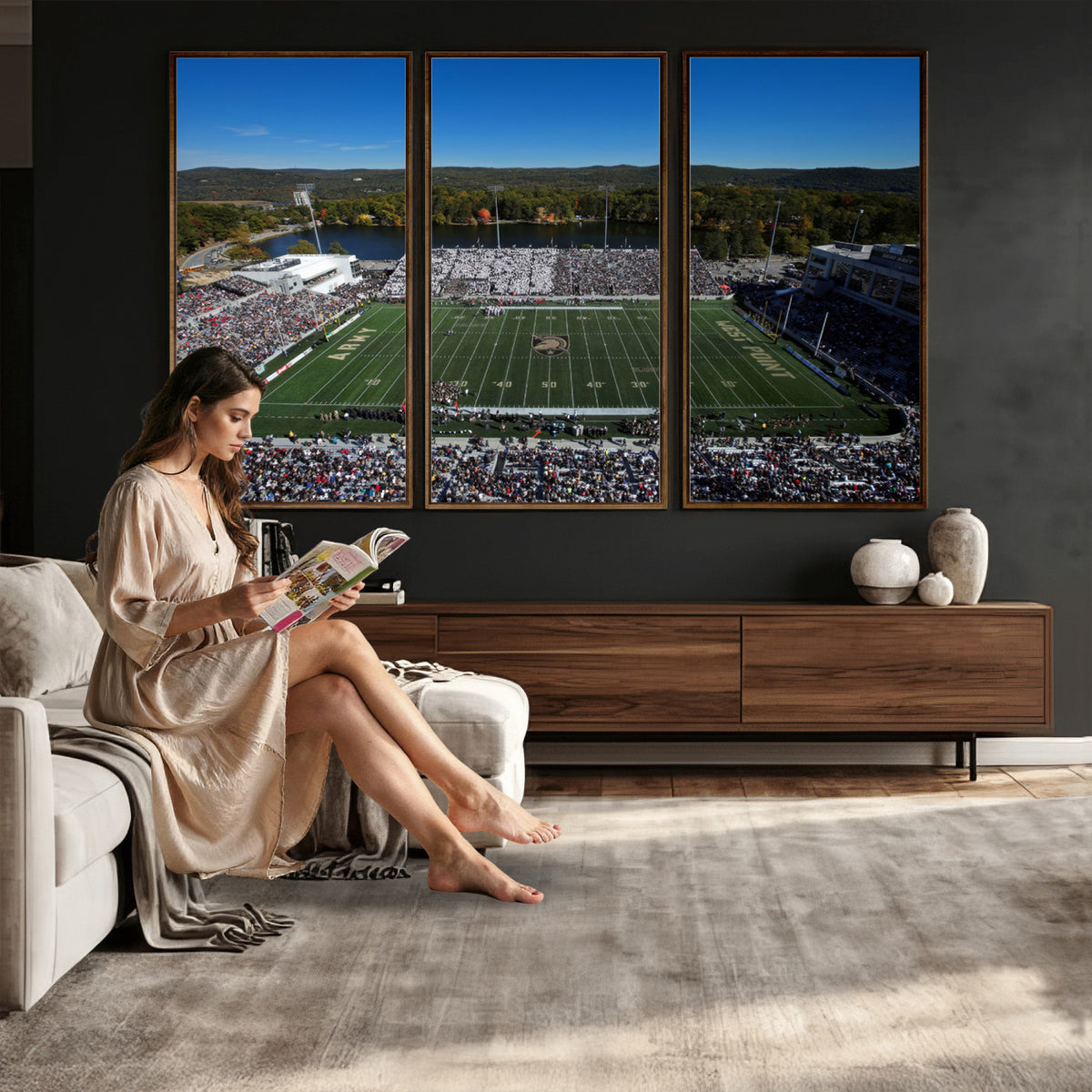 52056-MGV-CV-36X24 - Army Black Knights Football Team Print - West Point Michie Stadium Wall Art Canvas Print