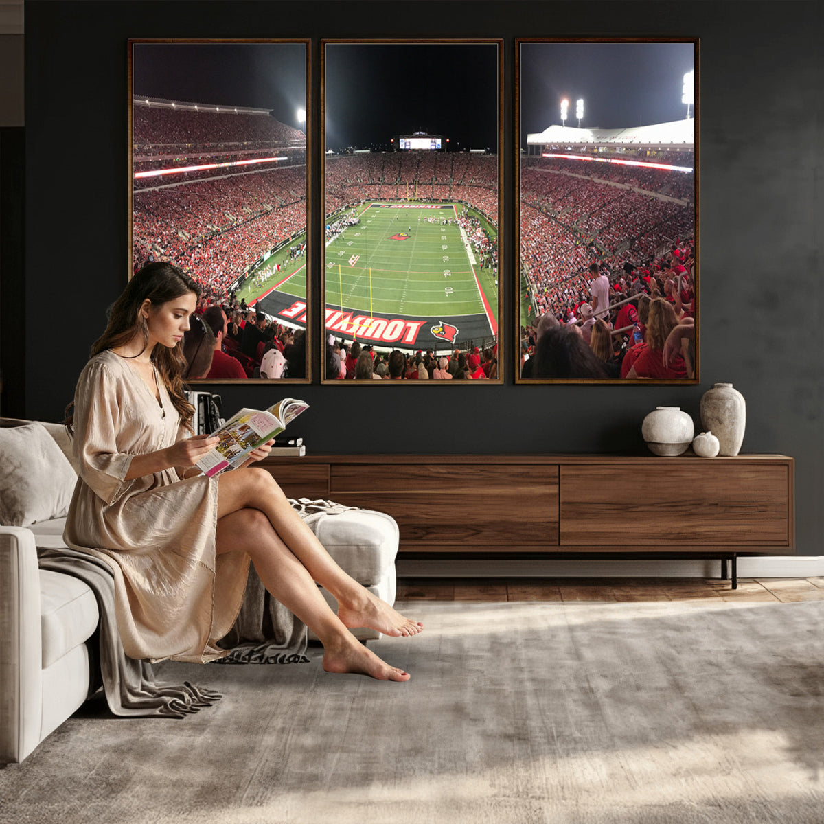 51251-PAN-FL-20X10 - University of Louisville Cardinals Football Team Print - Louisville Cardinal Stadium Wall Art Canvas