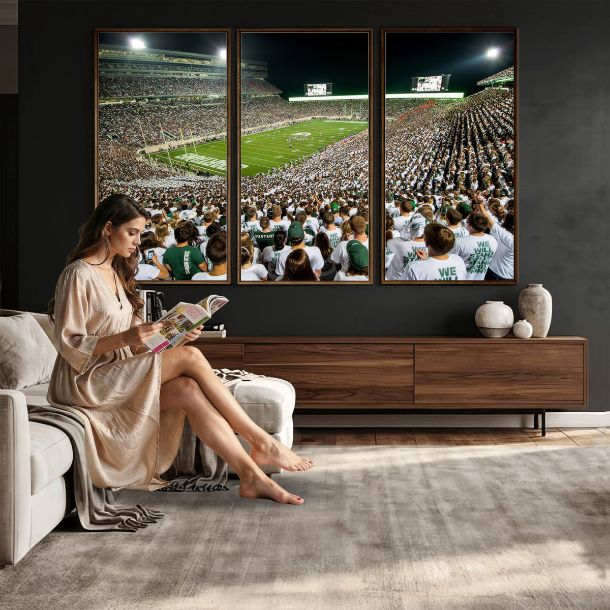 30457-PAN-FL-20X10 - Michigan State Spartans Football Canvas Print - East Lansing Spartan Stadium Wall Art Canvas Print