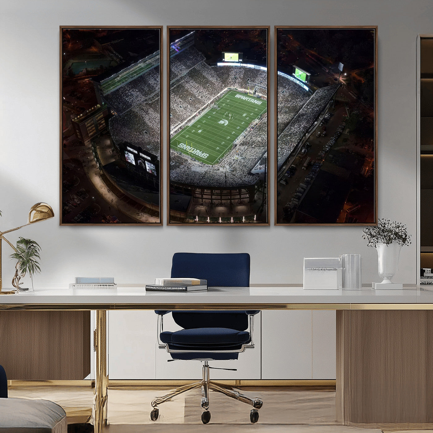 MGV-FC-48X32-3P - Michigan State Spartans Football Team Print - East Lansing Spartan Stadium Print Wall Art