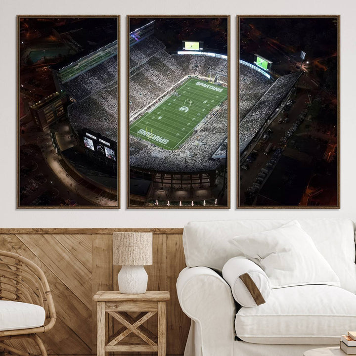 Michigan State Spartans Football Team Print - East Lansing Spartan Stadium Print Wall Art