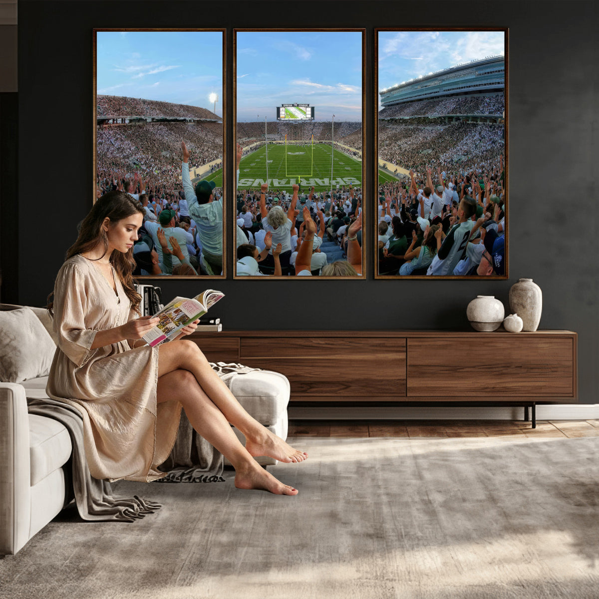 73105-PAN-FL-20X10 - Michigan State Spartans Football Team Art Print - East Lansing Spartan Stadium Wall Art Canvas Print