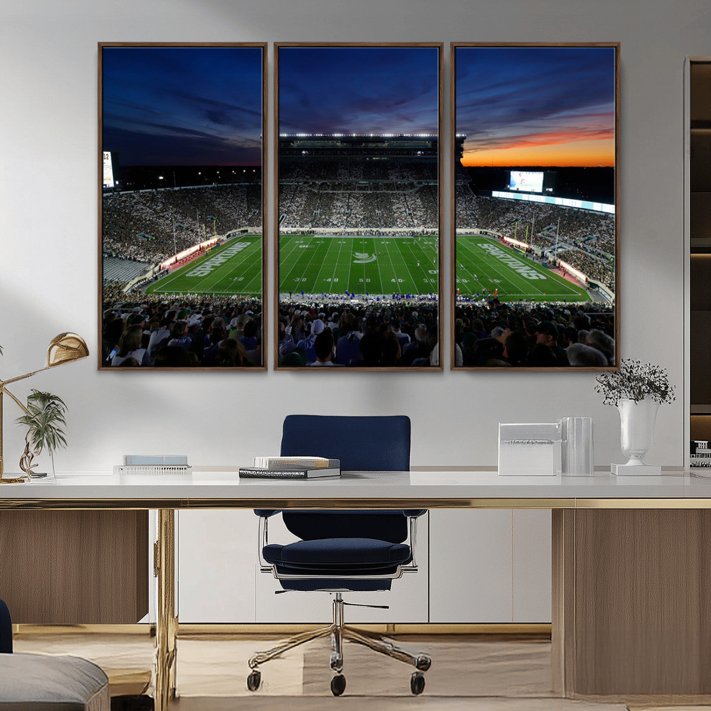 MGV-FC-48X32-3P - Michigan State Spartans Football Team Print - East Lansing Spartan Stadium Canvas Print