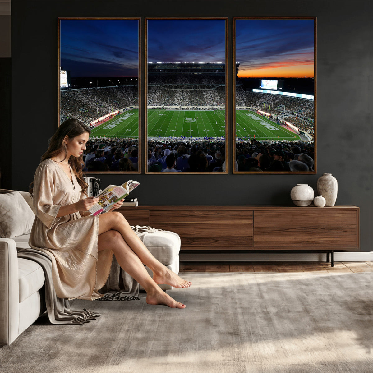 49074-PAN-FL-20X10 - Michigan State Spartans Football Team Print - East Lansing Spartan Stadium Canvas Print