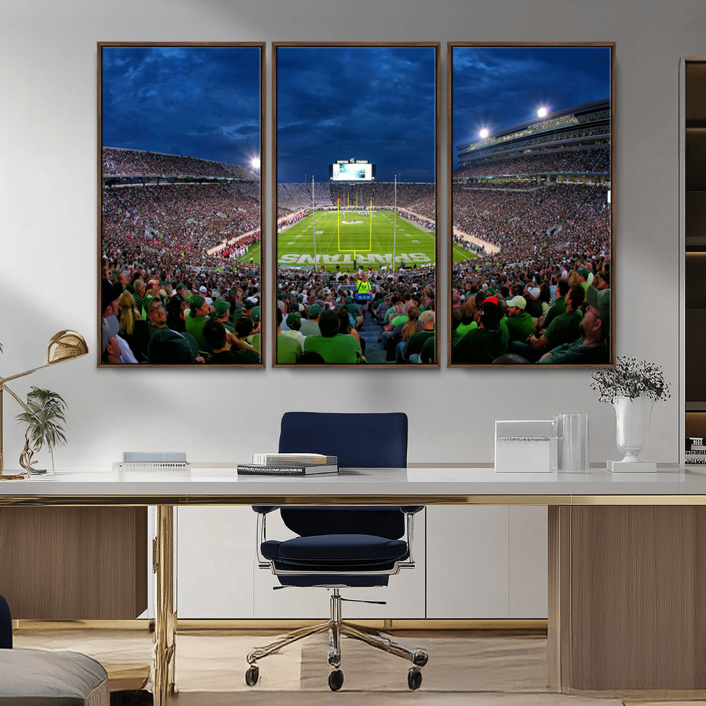 MGV-FC-48X32-3P - Michigan State Spartans Football Team Print - East Lansing Spartan Stadium Wall Art Canvas Print