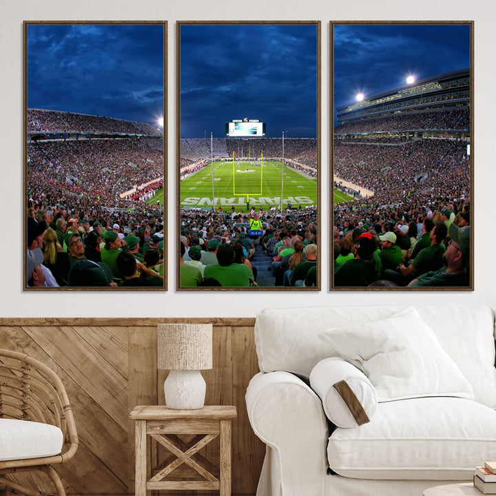 Michigan State Spartans Football Team Print - East Lansing Spartan Stadium Wall Art Canvas Print