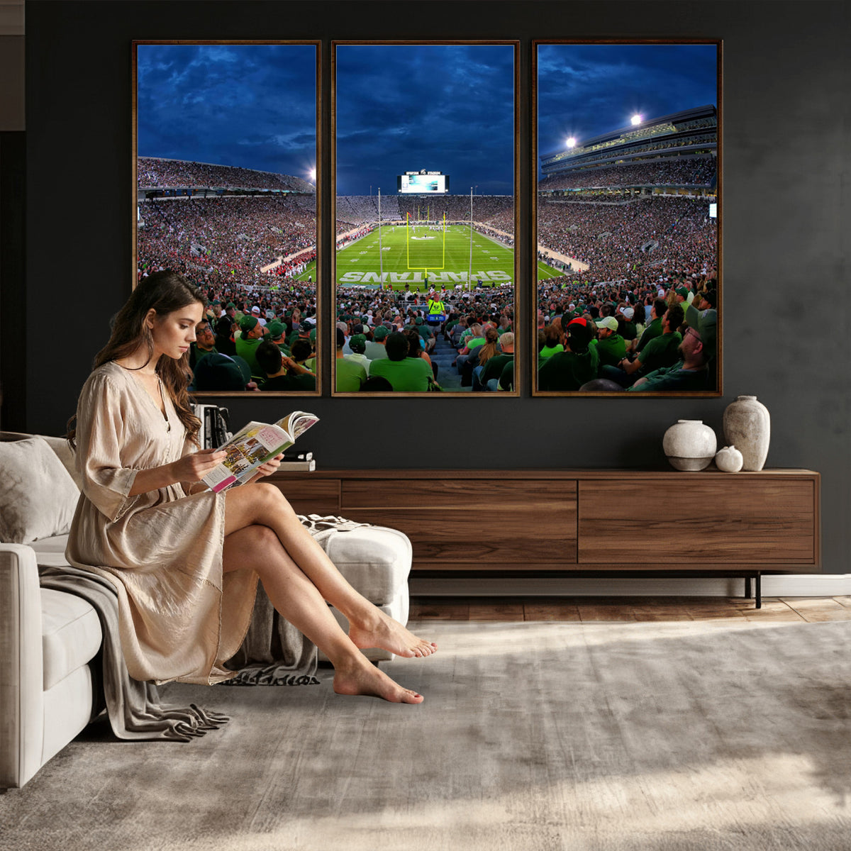 35248-PAN-FL-20X10 - Michigan State Spartans Football Team Print - East Lansing Spartan Stadium Wall Art Canvas Print