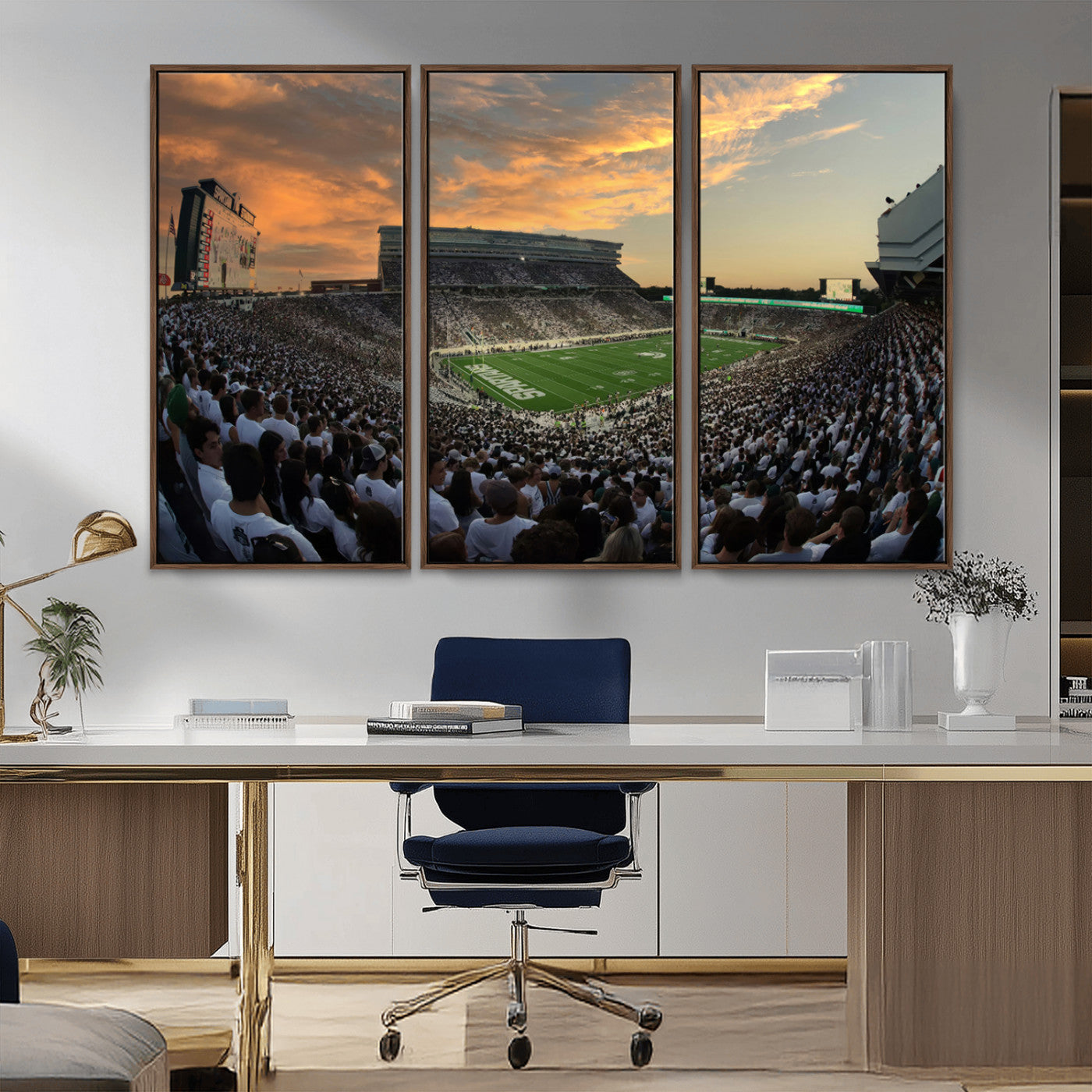 MGV-FC-48X32-3P - Michigan State Spartans Football Team Print - East Lansing Spartan Stadium Wall Art Canvas Print