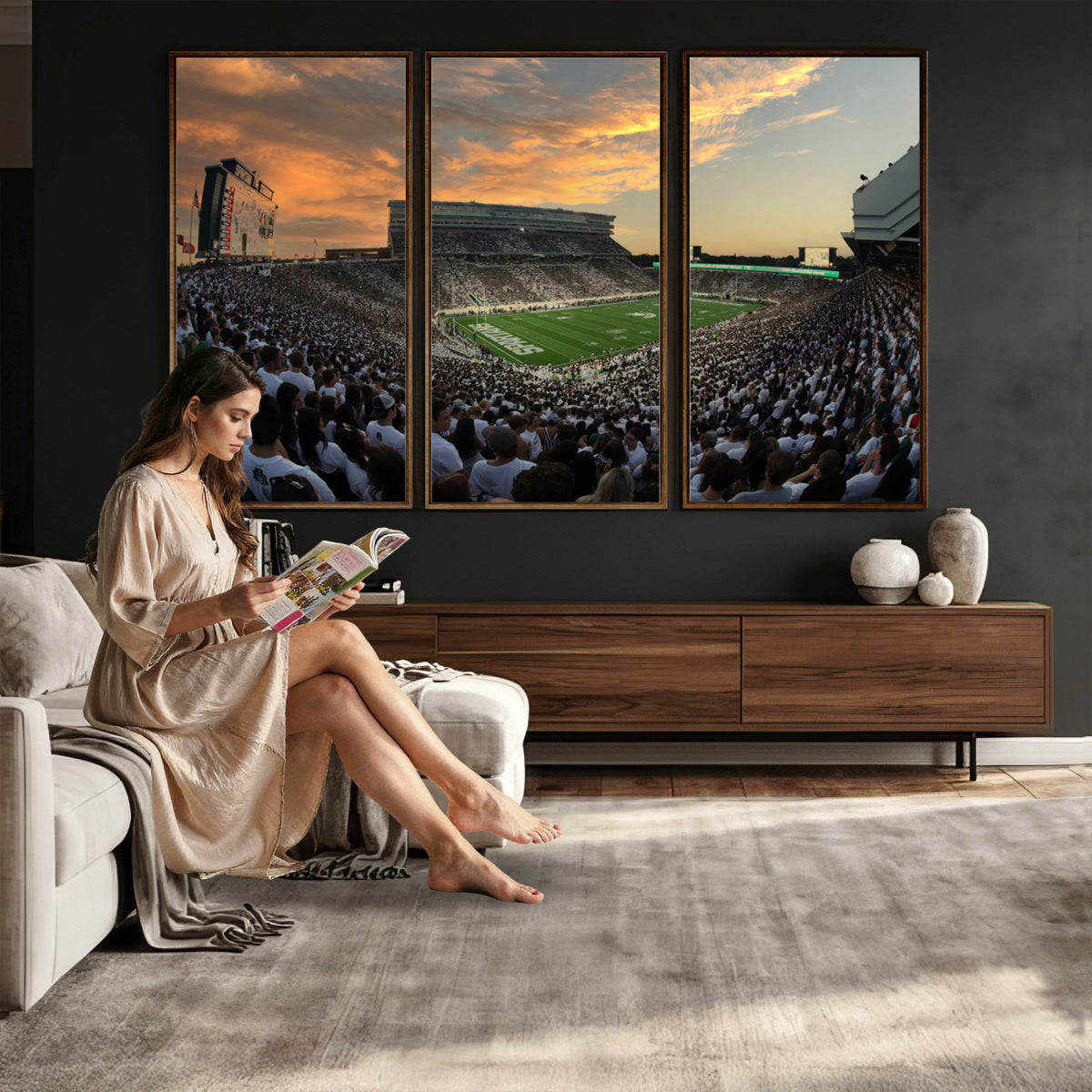 99155-PAN-FL-20X10 - Michigan State Spartans Football Team Print - East Lansing Spartan Stadium Wall Art Canvas Print