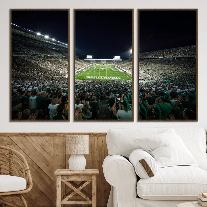 Michigan State Spartans Football Team Print - East Lansing Spartan Stadium Wall Art Canvas Print