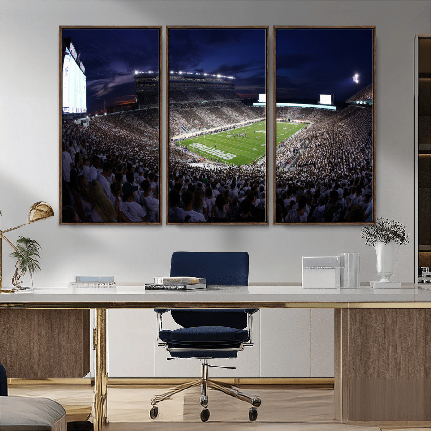 MGV-FC-48X32-3P - Michigan State Spartans Canvas, Framed Football Team Print - East Lansing Spartan Stadium Wall Art