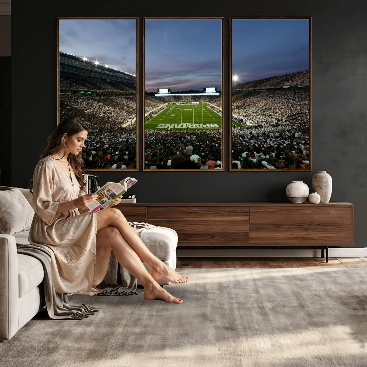 90831-PAN-FL-20X10 - Michigan State Spartans Football Team Print - East Lansing Spartan Stadium Canvas Print