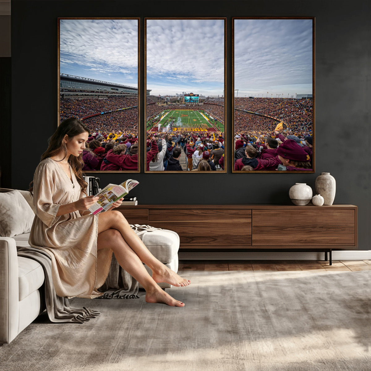 38459-PAN-FL-20X10 - University of Minnesota Golden Gophers Football Team Print - Minneapolis Huntington Bank Stadium Art